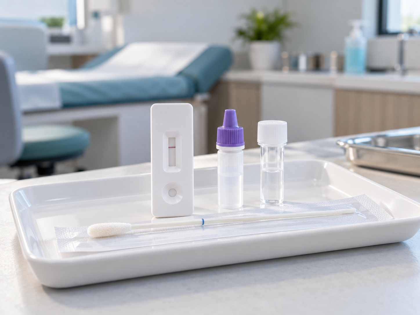 Kit ujian pantas influenza dengan swab hidung dan tiub pengekstrakan